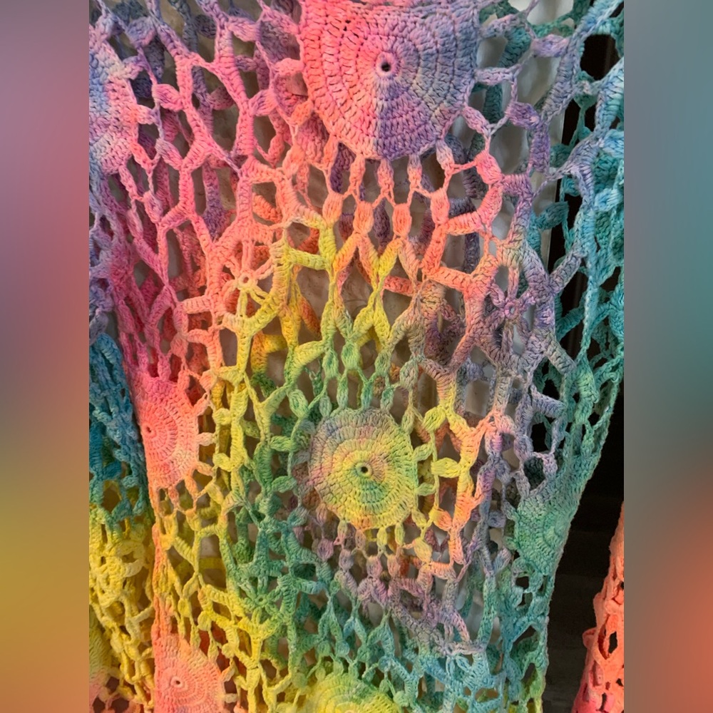 UNIF Multicolor Tie Dye Rainbow Crochet Astra Mini Dress Size S EUC - Picture 7 of 12
